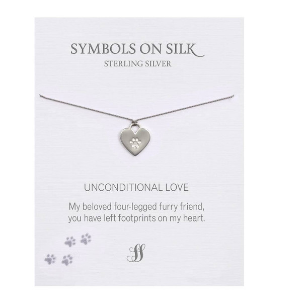 Sterling Silver Paw & Heart Pendant on Silk