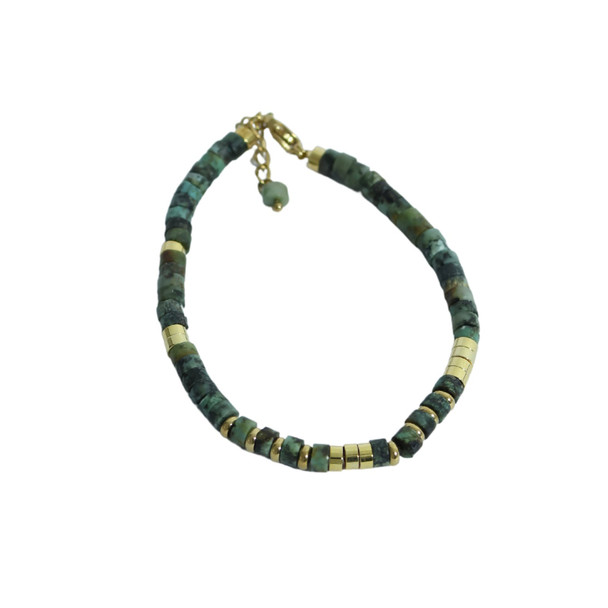 Bracelet - Shades Of Green Disks And Gold Accents