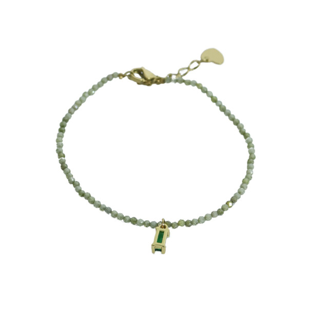 Bracelet - Green Beads, Centre Green Faux Sapphire