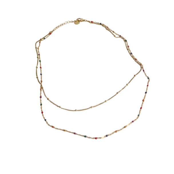 Necklace - Gold Dots And Rainbow Beads