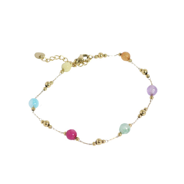 Anklet - Soft Colours And Gold Beads