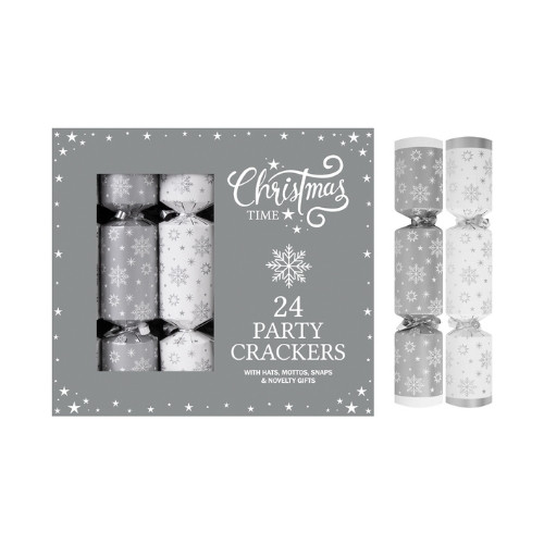 24 x Christmas Party Crackers - Silver Star Themed