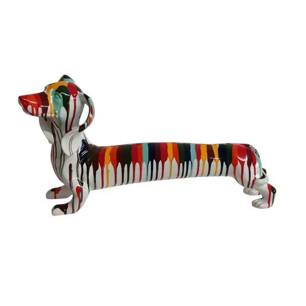 Colourful Paint Drips White Dachshund 43cmw
