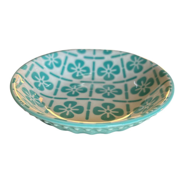 Ceramic Flat Bowl - Green Flowers