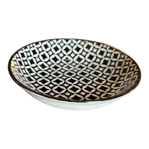 Ceramic Flat Bowl - Black White Diamonds