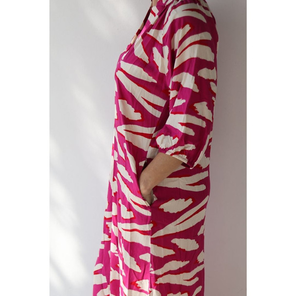 Bianca Raglan Dress / Cherise Pink & Cream
