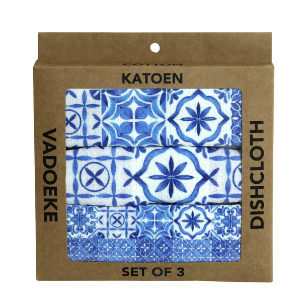 Dishcloth Box (Set 3) - Blue Flowered Tiles