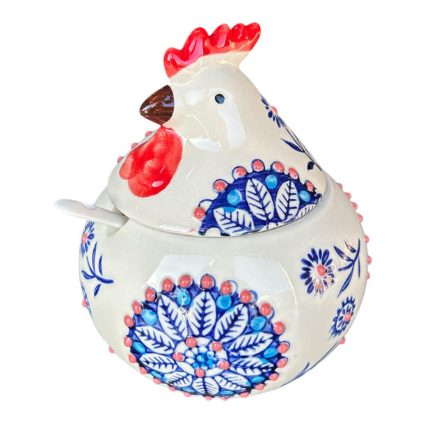 Blue And Pink Flowers Chicken Sugar Pot