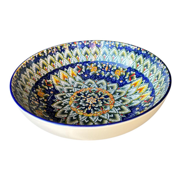 Fruit Bowl 26x8cm - Green Blue Orange Leaves Mandala