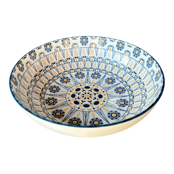 Fruit Bowl 26x8cm - Orange Hearts Blue Lines Dots