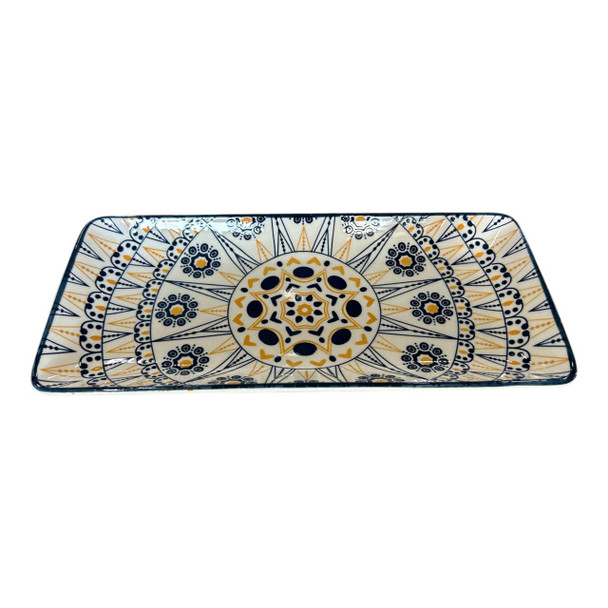Rectangle Plate 25x12cm - Yellow Hearts, Blue Flowers