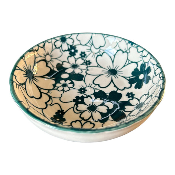 Flat Bowl 9.5cm - Green And White Flowers