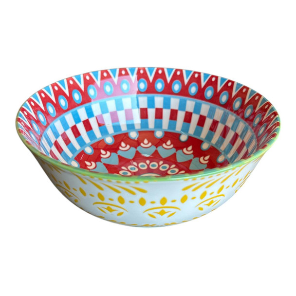 Bowl 17x8cm - Red Blue White Mandala, Yellow Flowers