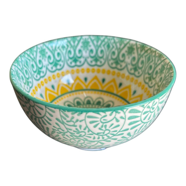 Mini Bowl 9x5cm - Green And Yellow Mandala, Green Twirls