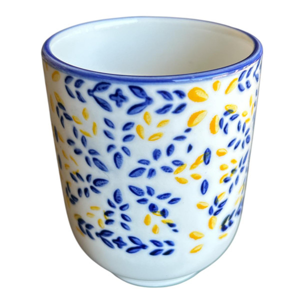 Tea Mug - Yellow Blue Leaves
