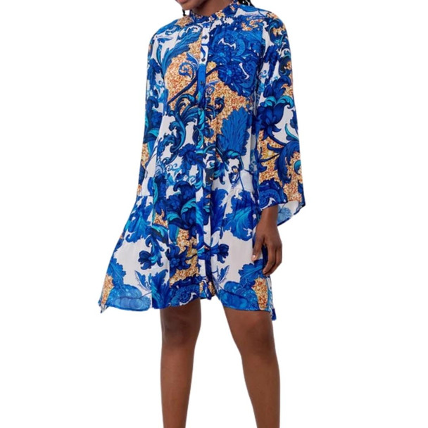 Amalfi Dress / Blue & Gold Gleur de Lys