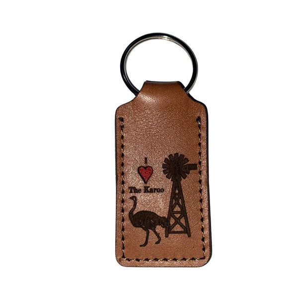 "I Love The Karoo" Ostrich & Windmill Leather Keyring
