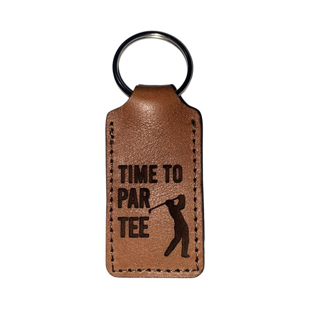 "Time to Par-Tee" Golf Slogan Leather Keyring