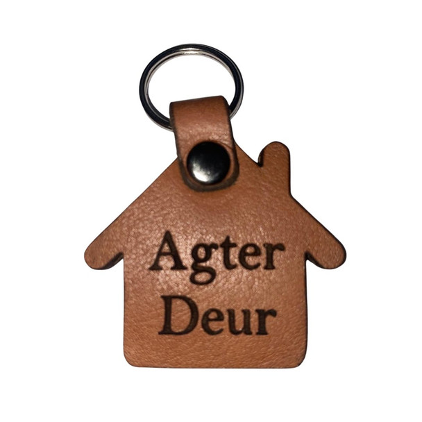 House-Shaped "Agter Deur" (Back Door) Leather Key Tag