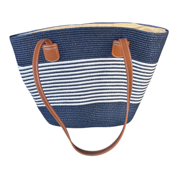 Blue Stripes Faux Leaher Handles Handbag