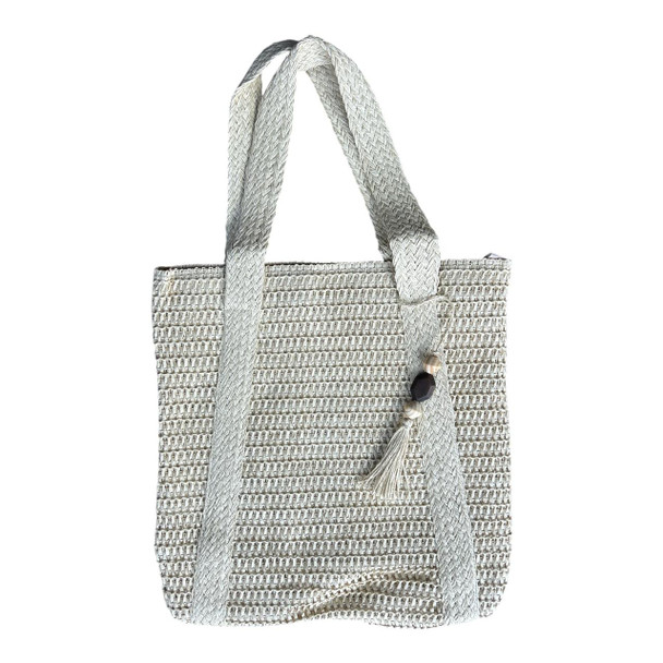 Beige Woven Lined Handbag