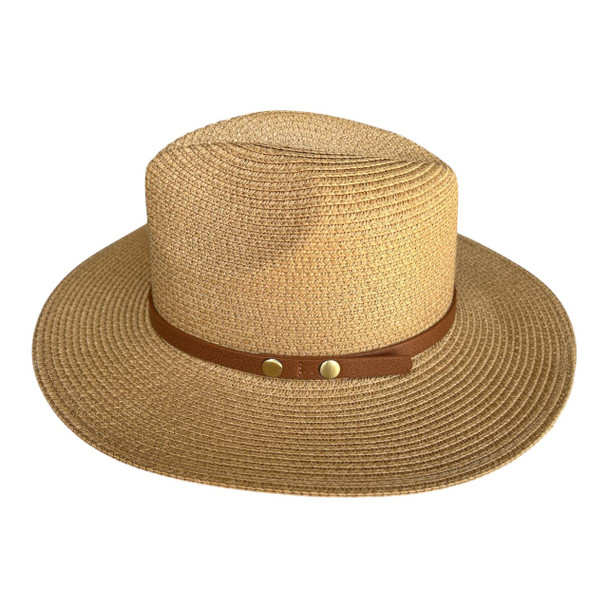 Brown Two Gold Dot Brown Band Hat