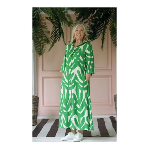 Bella Long Shirt Dress / Green Leaf Vine