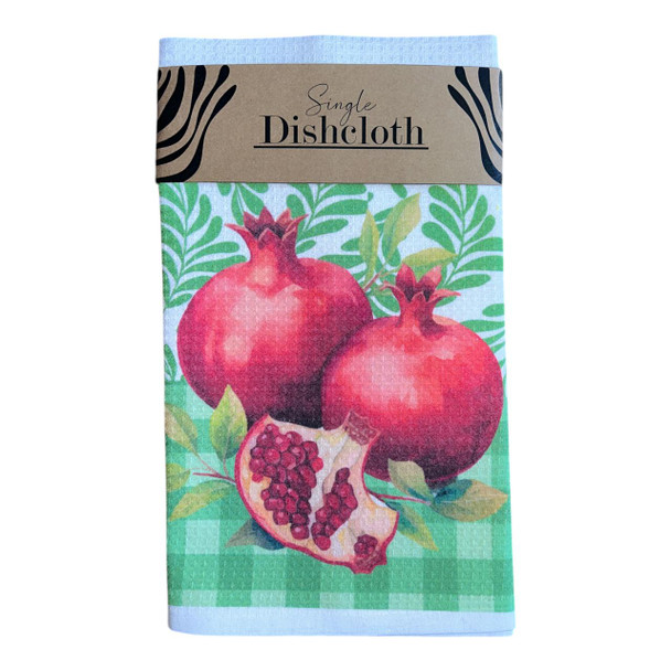 Single Printed Dishcloth - Green Pomegranate