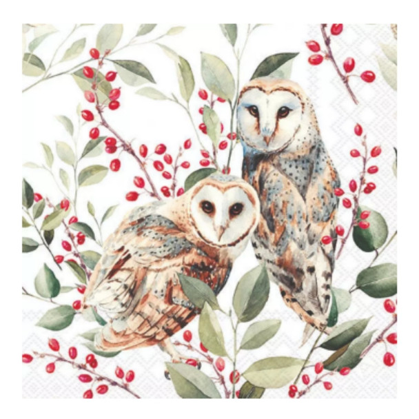 Serviette - Barn Owl Couple White (33x33cm)