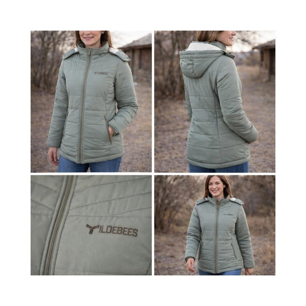 Ladies Long Length Puffer Jacket / Fennel Green