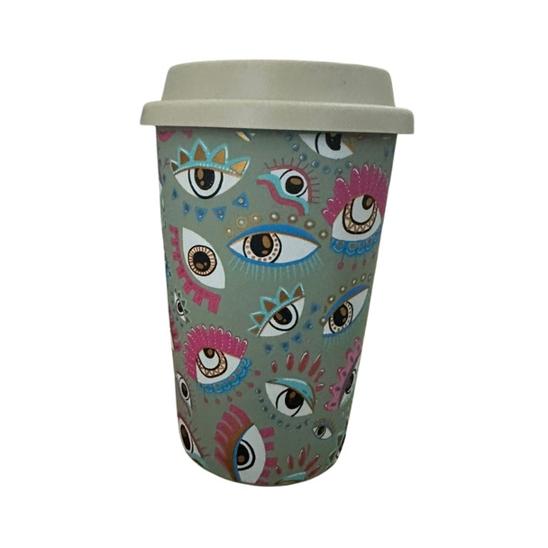 Army Green Comic Eyes Ceramic Travel Mug