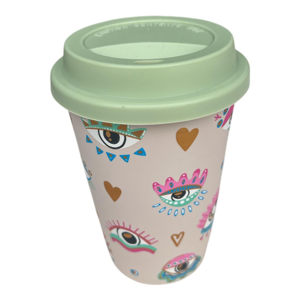 Light Pink Comic Eyes Ceramic Travel Mug
