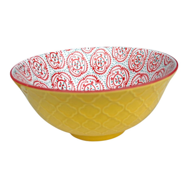 Yellow, Red Floral Motives Ceramic Bowl 7hcm