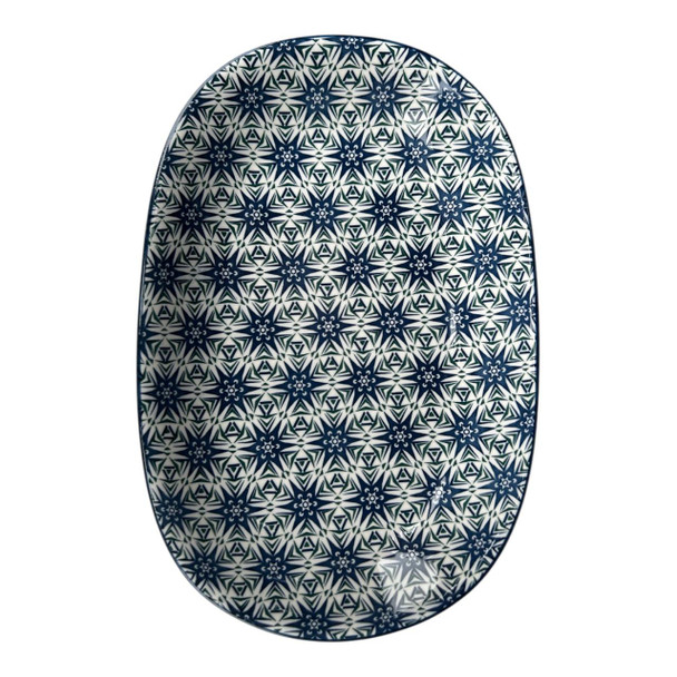 Indigo Geo Oval Shallow Bowl