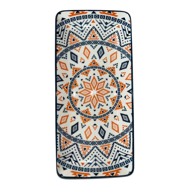 Navy Orange Medallion Ceramic Rectangle Plate