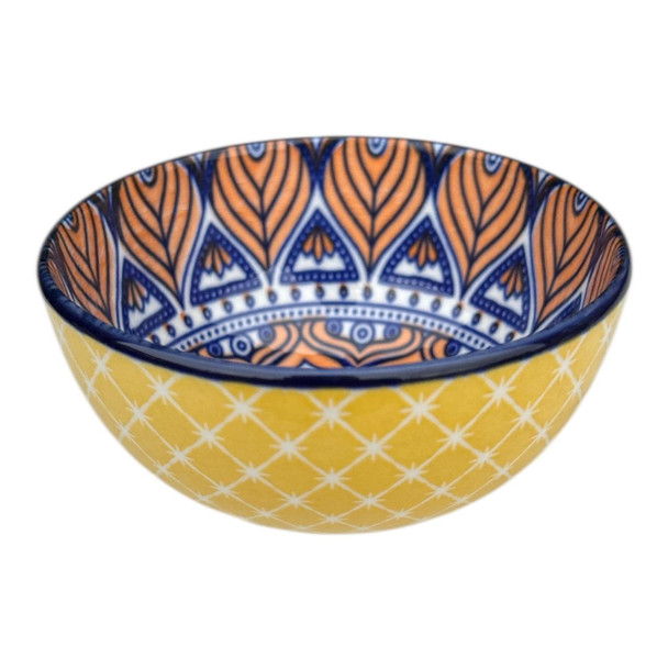 Orange Leaves Yellow Diamonds Mini Ceramic Bowl