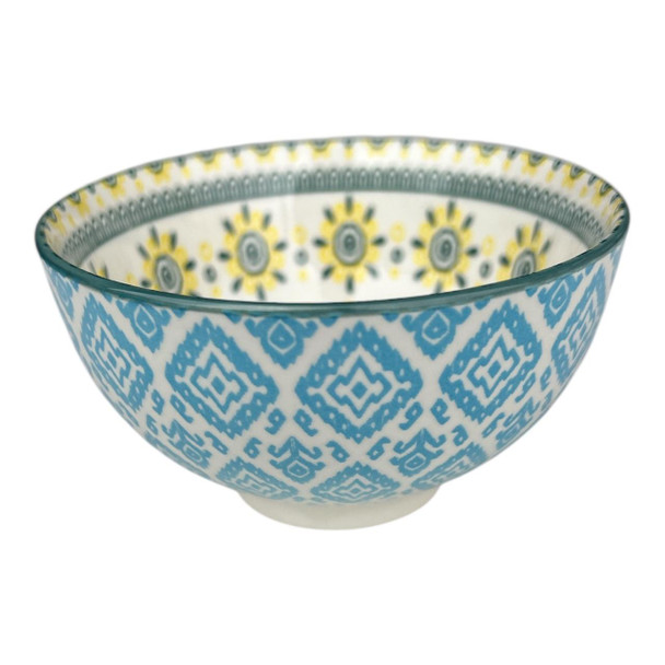 Blue Diamonds Yellow Flowers Mini Ceramic Bowl