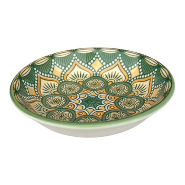Olive Mosaic Small Ceramic Flat Bowl 10cmw