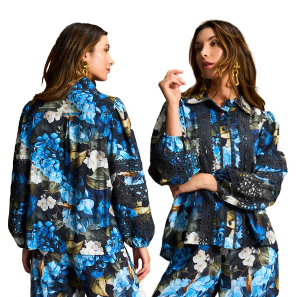 Navy Applique Trim Blouse