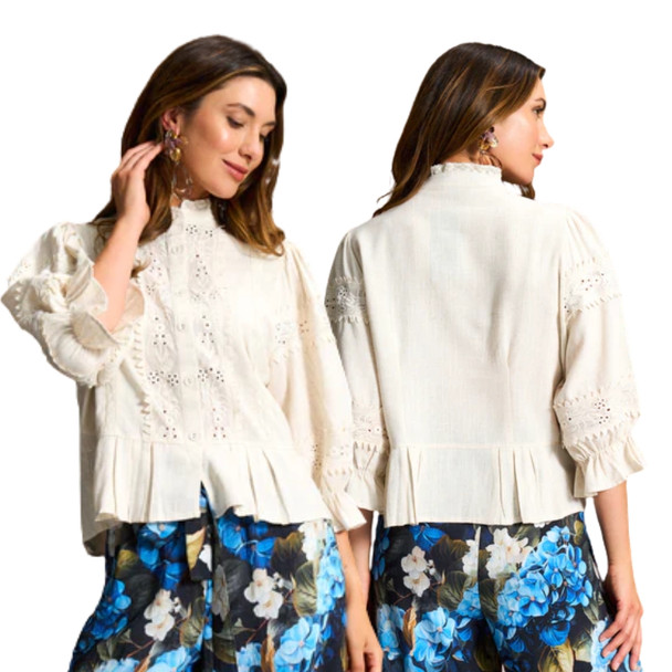 Oat Linen Trim Blouse