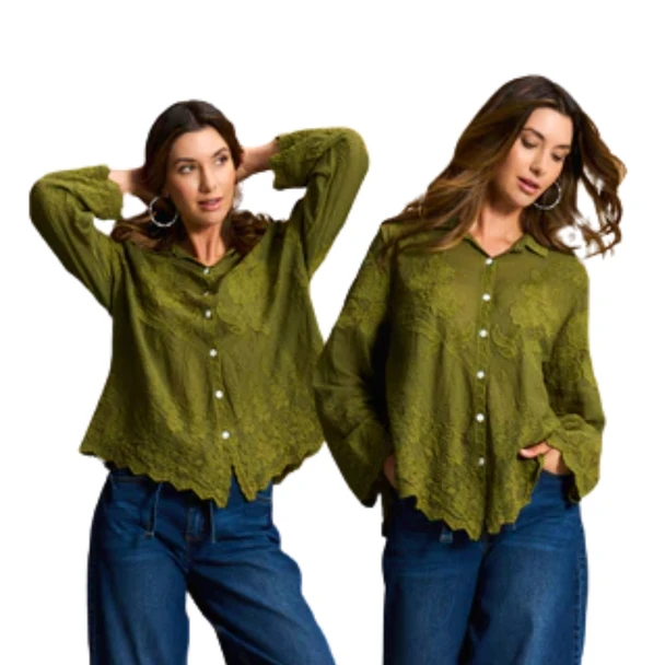 Pesto Cotton Embroided Blouse