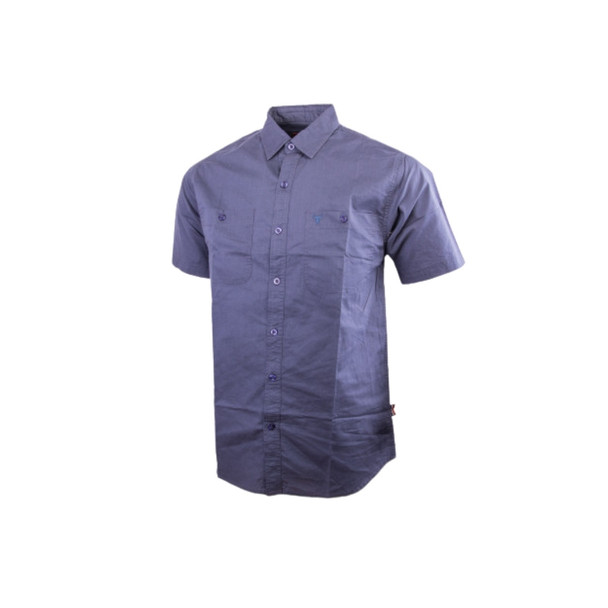 Wildebees Mens Plain Poplin S/S Shirt - Smokey Haze