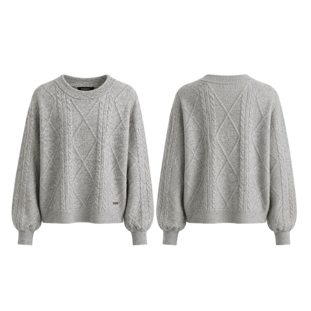 Wool Blend Cable Knit Grey