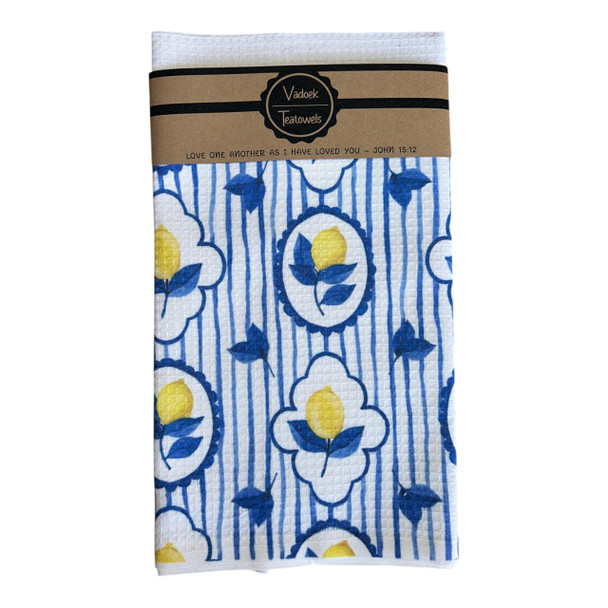 Single Printed Dishcloth - Blue Frame Lemons