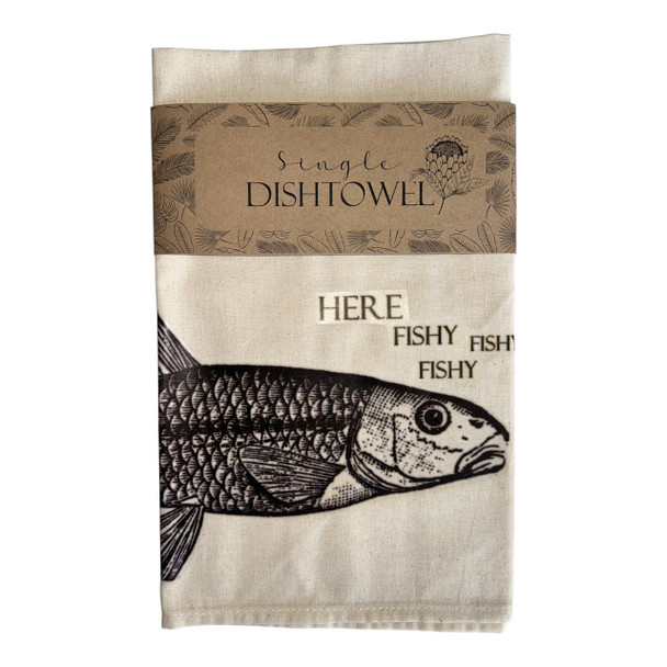 Printed Material Dish Towel - Here Fishy Fishy