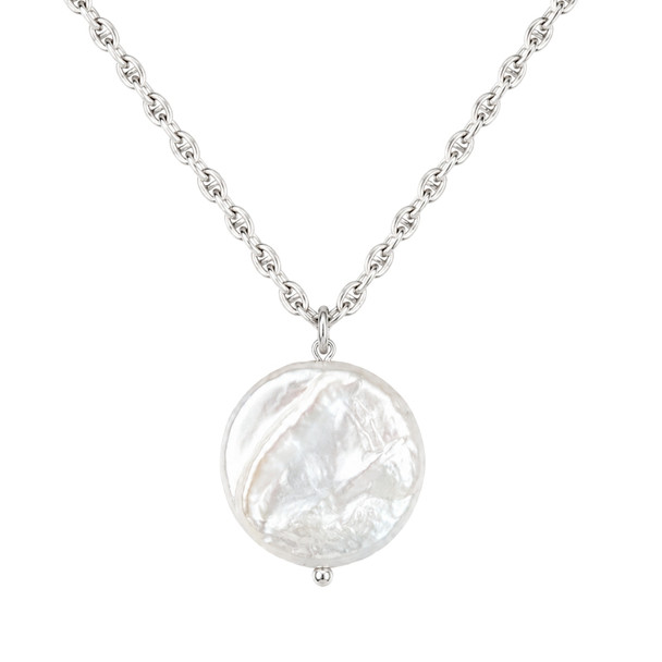 Large Freshwater Coin Necklace / Thick Chain