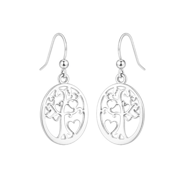 Oval Tree of Life Heart Earrings