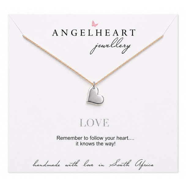 Sideways Heart Necklace On Beige Silk