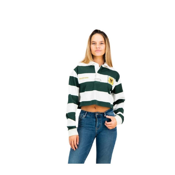 SA Supporter 8X8 Stripe Crop LS Rugby Jersey / Cloud Dancer