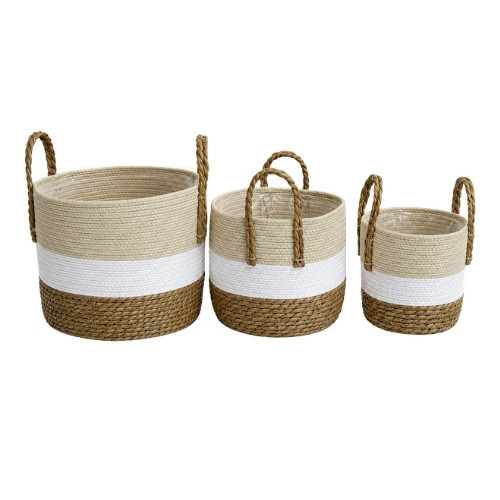 Woven Storage Basket – Natural, White & Brown